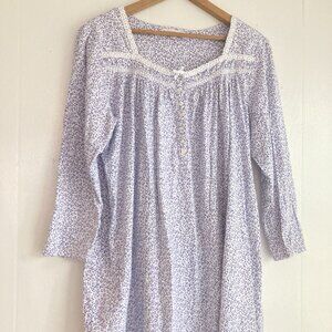 Eileen West Nightgown Long Sleeve Blue Florals Cotton Granny Flannel MIDI Sz XL